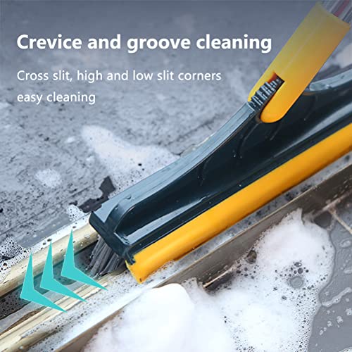 2 in 1 Floor Scrub Brush with Long Handle, Scrape and Brush Stiff Shower Cleaning Sweeping Deck Brush Push Broom Brush for Kitchen, Bathroom, Patio, Wall and Deck (White) - color: White