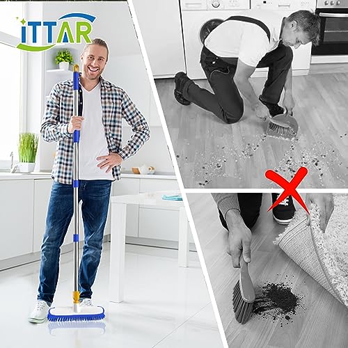 ITTAR 55" Extendable Floor Scrub Brush, 12" Wide Heavy-Duty 2-in-1 Scrub & Squeegee Deck Brush for Tile Grout Shower Floor, Kitchen, Restaurant, Patio & Garage Cleaning - color: Blue&white