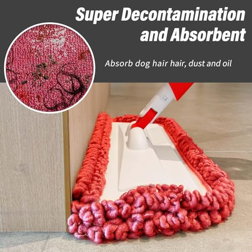 16.5" Microfiber Mop Pads Refills, 3 Pack Reusable Replacement Heads | reusable wet mop refills, machine washable for 14-16 inch spray mops, hardwood floors, dust cleaning & scrubbing - color: 16"red Rolled*3