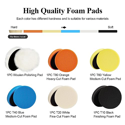 Autolock 3" Buffing Polishing Pads, 6Pcs 3.5 Inch 85mm Face for 3 Inch Backing Plate, Compound Buffing Sponge and Woolen Pads, Cutting Polishing Pad Kit for Car Buffer Compounding, Polish and Wax - size: 3.5 Inch