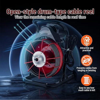 75FT x 1/2 Inch Drain Cleaner Machine, Manual Feed Electric Drain Auger for 2"-6" Pipes, Sewer Snake Auger with 4 Cutters & Pneumatic Foot Switch - style: 75FT x 1/2inch