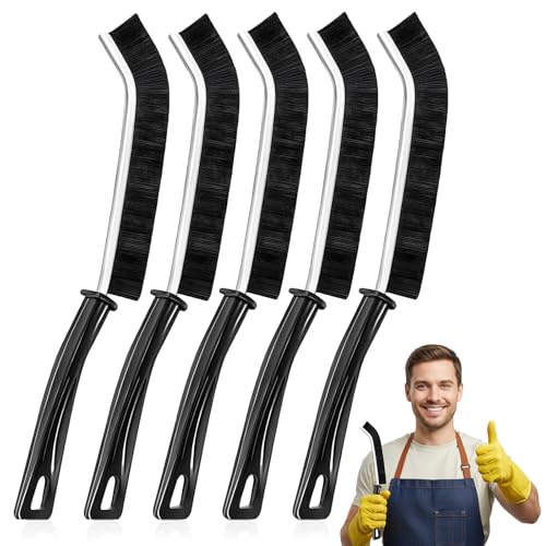 5 Pack Hard Bristle Crevice Cleaning Brush Set, Narrow Spaces Deep Reach Gap Scrub Tool with Long Handle for Household Use Kitchen Bathroom Sink Track, Black - color: Black-5