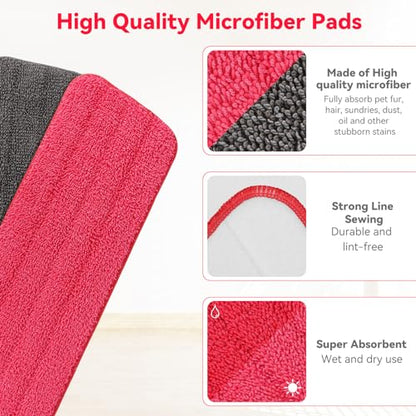 16.5 inch Microfiber Mop Pads for Rubbermaid Reveal Spray Mop and Any 16.5" Flat Mop - 10 Pack 13''-15'' Spray Mop Pad Reusable Washable Replacement Refills - Red & Grey - color: Grey and Red