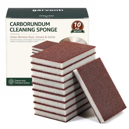 10 Pack Magic Carborundum Cleaning Sponge, Heavy Duty Rust Eraser Pads for Kitchen Cast Iron Skillets, Grill Grates, Stove Tops, Pots, Tools, Brown Nano Melamine Emery Scouring Sponges - size: 10pcs