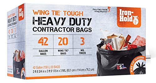 Contractor Trash Bags - 42 Gallon, 20 Bags, Wing Tie Closure, 3 MIL Thick, Gusseted Bottom, Black - Heavy Duty Industrial Strength Garbage Bags - size: 1 Count (Pack of 20)