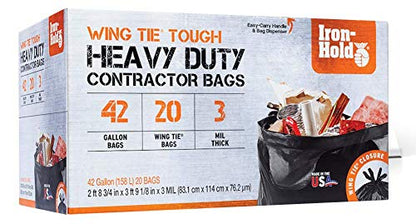 Contractor Trash Bags - 42 Gallon, 20 Bags, Wing Tie Closure, 3 MIL Thick, Gusseted Bottom, Black - Heavy Duty Industrial Strength Garbage Bags - size: 1 Count (Pack of 20)