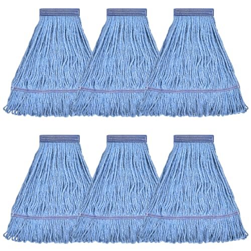 Matthew Cleaning Heavy Duty Mop Head Commercial Replacement for General and Floor Cleaning , Wet Industrial Blue Cotton Looped End String Head Refill (Pack of 6) Blue - color: Blue, size: 6 Count