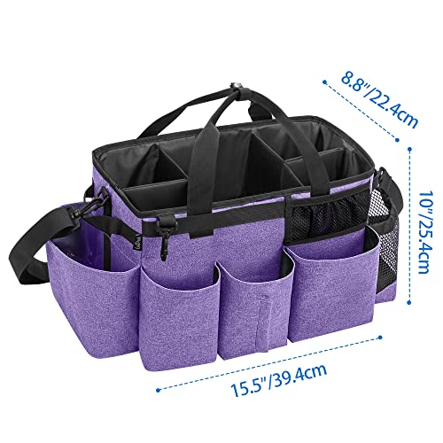 LoDrid Wearable Cleaning Caddy Bag with 4 Foldable Dividers, Cleaning Supply Tote for Cleaning Supplies, Cleaning Organizer with Shoulder Strap and Side Handles for Cleaners & Housekeepers, Purple - color: Purple