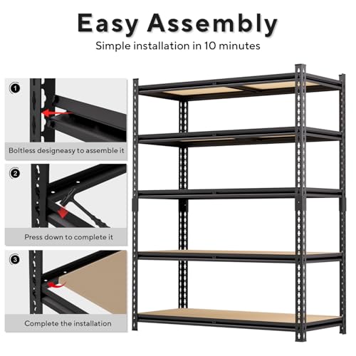 60" H x28 W x12 D: Father&I 5-Shelf-Storage-Rack Metal+Wood Garage/Kitchen Pantry Shelves Steel Utility Stand Shelving Unit Adjustable Heavy-Duty Shed Closet/Attic/Laundry Organizer, Black - size: 60*28*12 Wood-5T