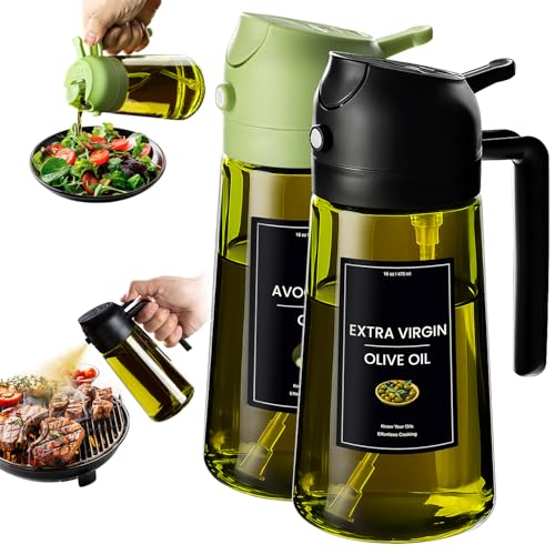 CXINYI - 16oz/470ml Olive Oil Dispenser for Kitchen with Stickers - 2 in 1 Olive Oil Sprayer for Cooking, Air Fryer, and Salad, Black&Green (Light-Proof Kitchen Gadget) - color: Black&Green