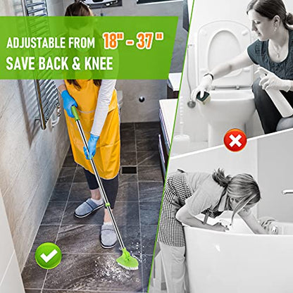 4 Sponges for Scrub Cleaning Brush with Long Handle 35 inch - Durable Kitchen Sponge Double Side Scrub Sponge Cleaning Sponge for Baseboard Shower Bathroom Bathtub Tile Dish