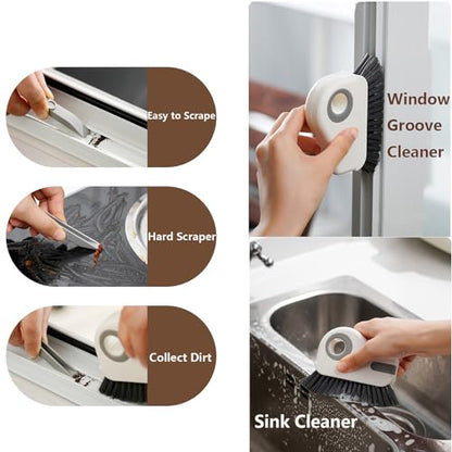Groove Cleaning Brush 2 in 1 Grout Cleaner Tool Grip Brush Hard Bristle Crevice Cleaning Brush for Sliding Door Track, Window Sill, Window Seal