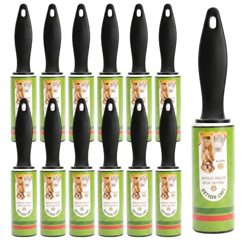 12 Rolls Compact Lint Rollers for Pet Hair Extra Sticky, Dog & Cat Hair Remover Lint Brushes for Clothes, Portable Travel Size Clothes Roller Brush for Home, Clothes, Bags, Furniture, Car Seat - size: 12 Pcs