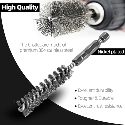 ASNOMY 5Pcs 7/16" Stainless Steel Bore Brush,Stainless Steel Bristles Wire Brush Bore Cleaning Brush Set for Power Drill Cleaning, Abrasive Wire Brush Steel Brush with 1/4" Hex Shank - style: 5Pcs 11mm | 7/16" Inch
