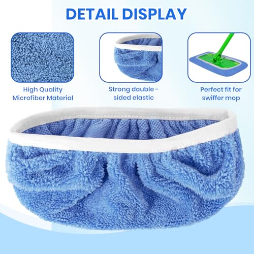 6 Pack Reusable Microfiber Mop Pads - Compatible with Sweeper, Reusable Mop Pads, Washable Dry Cloths & Wet Pads Refill for Hardwood Laminate Tile Floor Cleaning (6, Blue, M) - color: Blue