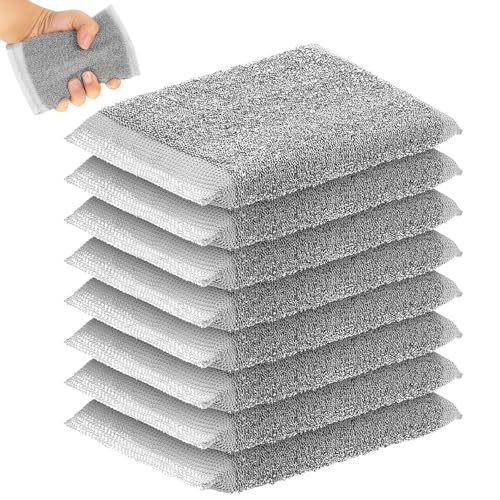 Thyle 8 Pack Steel Wool Scrubber Kitchen Sponges, Heavy Duty Non Scratch Metal Sponges, Reusable Cleaning Scrub Pads for Dishes, Pots, Pans, Sink and Tough Hard Stains (Gray) - color: Gray