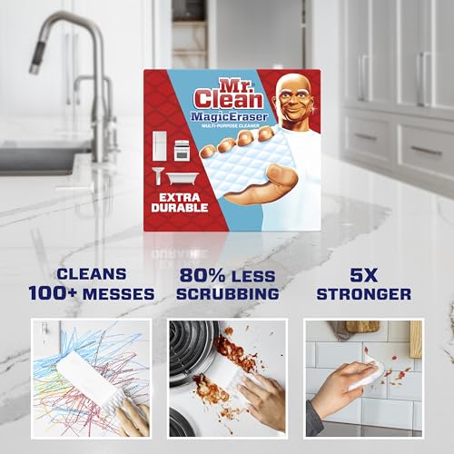 Mr. Clean Magic Eraser Sponge, All Purpose Cleaner, Cleaning Scrubber, Wall, Sneaker, Kitchen, Bathroom, Shower, Melamine Sponge, Pads, Extra Durable, 10ct