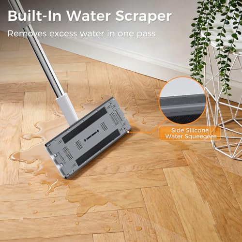 Flat Mop and Bucket Set with Wringer, Hands-Free Floor Mop System | Hands-Free Wringing, Wet & Dry Microfiber Pads, Wall & Floor Cleaning, Detachable Stackable Bucket