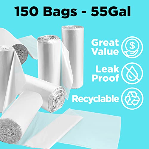 ToughBag 55 Gallon Clear Trash Bags (150 COUNT) – Large Clear Trash Bags 55-60 Gallon Heavy Duty Can Liners - Made in USA