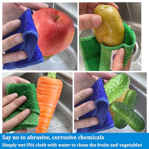 12-Pack Reusable, Scrub Dish Cloth –Non-Scratch Microfiber Scrubber, Planet-Friendly, Easy Rinsing, Quick Dry, Dishwasher Safe Cloth for Kitchen & Household, 5.5 x 5.5 Inch, Blue & Green Assorted