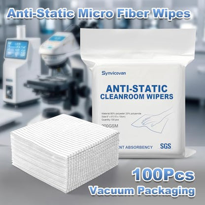 Anti-Static Microfiber Wipes 6"x6"(100 Pcs,Class 100, 200GSM) Lint Free Cloths Reusable Special ESD Protection Design is Suitable for Protecting Sensitive Electronic Components and Tools - size: 6"x6" (Pack of 100)