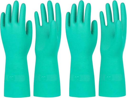 Reusable Waterproof Household Dishwashing Cleaning Rubber Gloves - color: Green-large-2 Pairs