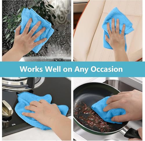 HOMEXCEL Blue Microfiber Cleaning Cloth 100 Pack, Microfiber Towel for Cars, Lint Free, Scratch-Free, Highly Absorbent, and Cleaning Rags for House, Window and Glass, Cars, TV Screen 11.5 X11.5 inch - color: Blue