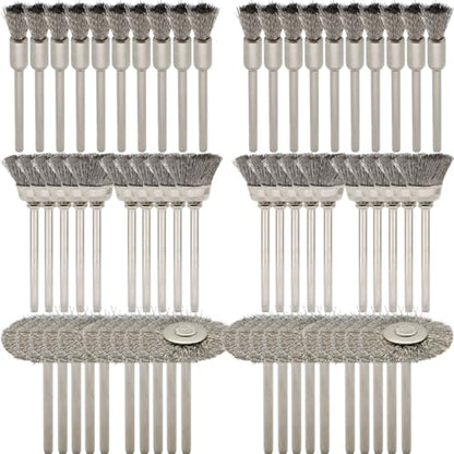 60-Piece Wire Brush Set - Metal Rust Removal, Polishing, Cleaning - Shaft 1/8″ (3mm) - Removes Burrs, Dust, and Oxide Layer - Handles Rough Surfaces - Designed for Industrial and DIY Enthusiasts - style: Set of 60 Wire Brushes