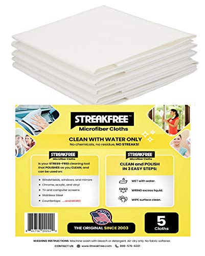 Microfiber Glass Cleaning Cloths – 5 Pack 16x16 Lint Free Window & Mirror Cloths – Just Add Water, No Chemicals, Streak-Free Shine