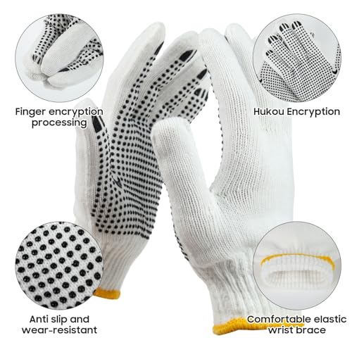 Unisex white cotton polyester knittedsafety gloves,suitable for gardening,warehouse,cooking work-12/36/240 pairs - color: Black (36 Pairs) With Dots
