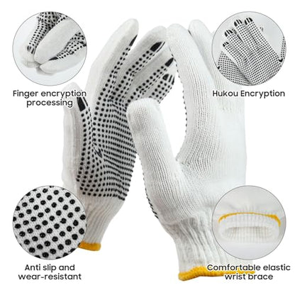 Unisex white cotton polyester knittedsafety gloves,suitable for gardening,warehouse,cooking work-12/36/240 pairs - color: Black (36 Pairs) With Dots
