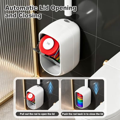 MOPUP Disposable Toilet Brush, Toilet Bowl Cleaner with 35 Pre-Loaded Refills, Wall Mounted Toilet Brush and Holder Set with Storage Caddy for Deep Hygienic Bathroom Cleaning
