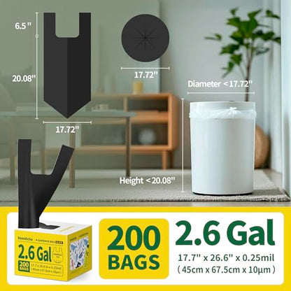 Small Trash Bags with Handles - Ocean Plastic Upcycling - Plastic Garbage Bags, Can Bin & Waste Basket Liner for Kitchen, Bathroom, Office and Pets,2.6 Gallon 200 Count Black - color: 2.6Gal Black, size: 1 DISPENSER BOX