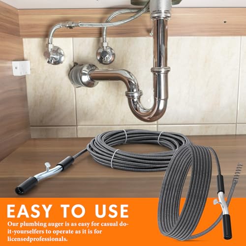 Threlaco 50 ft Drain Auger Plumbing Snake for Heavy Deep Blockages 3/8" Diameter Flexible Plumbing Cables Drain Snake for Kitchen Bathroom Shower Sink Cleaning Drainage Clogs - size: 50 Ft, 3/8" Diameter