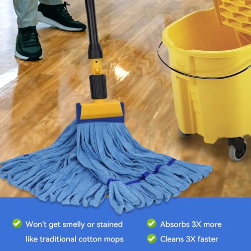 Heavy Duty Commercial Mop Head Replacement Microfiber Tube Mop Heads for Floor Cleaning: 3 Packs Looped End Wet Mop Head Refill for Home Commercial Industrial Use (Blue) - color: Blue-3pack