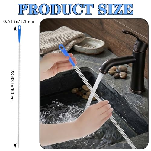 2Pcs Drain Cleaning Brush, Long Drain Clog Remover Tool 23.6inch, Pipe Brush Cleaner with Nylon Bristle, Sink Drains Cleaner Flexibly Bendable for Toilet, Kitchen Sink, Bathroom Hair Clogging, Shower