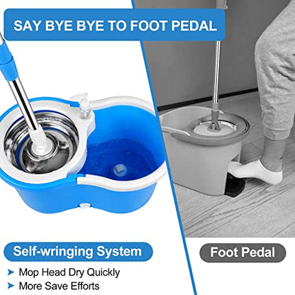 Mop and Bucket with Wringer Set, Separate Dirty Water with 3 Microfiber Replacement Mop Head Refills, 61" Stainless Steel Adjustable Handle for Floor Cleaning, (Mop Bucket 20QT) - color: Blue