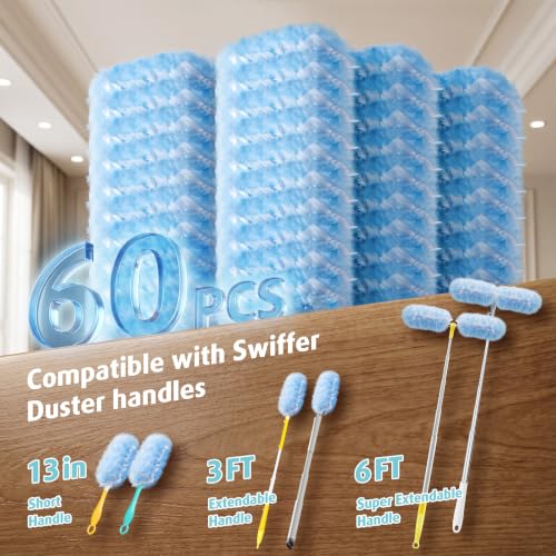 60 Count Electrostatic Duster Refills Compatible with Swiffer Duster, 6X Microfibers Heavy Duty 2 Side 360° Duster Refills, Disposable Multi Surface Dusters for Cleaning, Unscented - color: 60 Count Refills