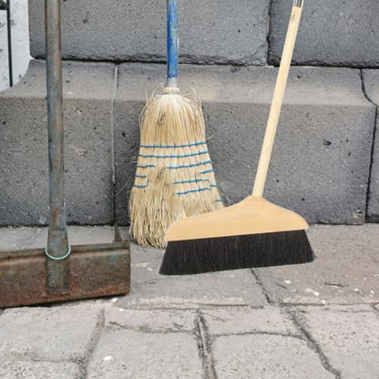 Horse Hair Broom with Long Handle: Wooden Heavy Duty Floor Broom Soft Bristle Pine Sweeper Household Cleaning Tool for Home Kitchen Office Indoor Outdoor