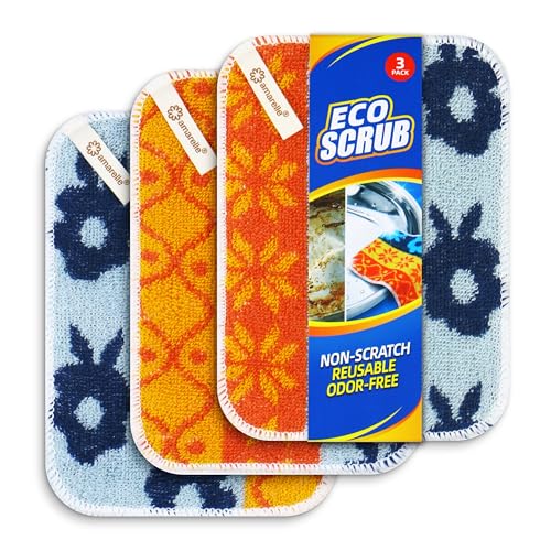 Amarelle GEN II Dish Washing Scrubbers (3-Pack), Made in Green Kitchen Scrubbers for Dishes, Non Scratch Pot & Pan Scrubber, Dual-Sided Heavy-Duty Scouring Pads, Reusable (Nordic Folk) - color: Nordic Folk (Original Heavy Duty), size: 3-pack