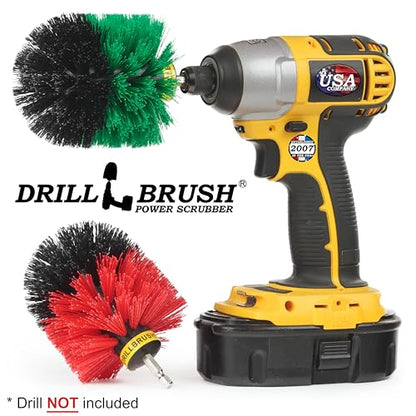 Drill Brush Power Scrubber - Kitchen Cleaning - Dish Brush - Pots and Pans - Cast Iron Cookware - Tile and Grout Brush - Outdoor Cleaning - Stiff Bristle Patio and Deck Brush - Concrete Bird Baths - color: Green / Red