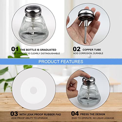 FERCAISH 150ml 1 Touch Clear Glass Bottle, Professional Clear Glass Pump Dispenser Bottle with Flip Top Top and Measuring Scales, for Nail Polish Remover, Alcohol or Other liquids