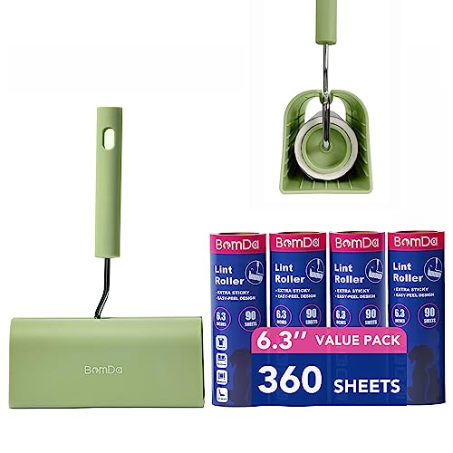Extra Sticky Large Surface Lint Roller, 6.3'' Giant Lint Roller for Pet Hair, 360 Sheets/ 4 Refills, Long Handle Lint Remover for Clothes, Furniture (1 Roller + 360 Sheets) - size: 1 Roller + 360 Sheets