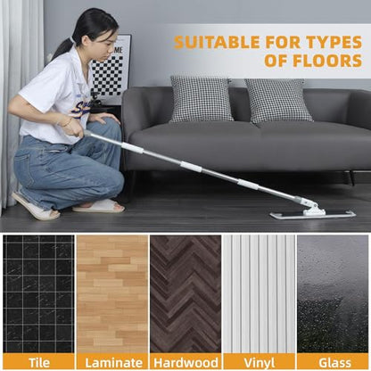 Flat Microfiber Mop for Floor Cleaning, 18 inch (17.7 in/45 cm) Aluminum Base, Adjustable Stainless Steel Handle 29.5 to 52 in, 360-Degree Swivel, Dry & Wet, 4 Washable Pads - LJGG - size: 17.7 INCH
