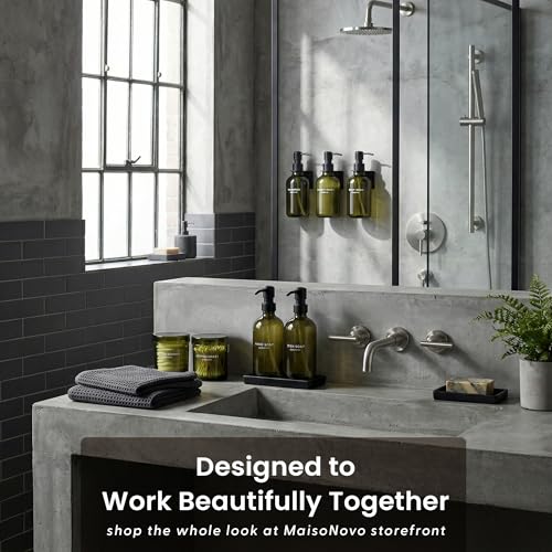 Maisonovo Kitchen Soap Dispenser Set - Hand and Dish Soap Dispenser Set with Green Glass Soap Dispenser, Black Pumps & Ceramic Tray - color: Green Bottles/ Black Pumps/ Black Ceramic Tray