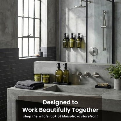 Maisonovo Kitchen Soap Dispenser Set - Hand and Dish Soap Dispenser Set with Green Glass Soap Dispenser, Black Pumps & Ceramic Tray - color: Green Bottles/ Black Pumps/ Black Ceramic Tray