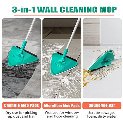 JEHONN Wall Cleaner Mop with Long Handle 82 Inches, 3-in-1 Ceiling Cleaning Tool Duster with 6 Replacement Microfiber Chenille Pads for Painted Walls, Baseboard, Window, Floor (Green) - color: Green