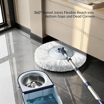 360° Spin Mop & Bucket System with 4 Microfiber Mop Pads | Detachable 2-in-1 Bucket, Efficient Floor Cleaning, For All Hard Floors - color: Blue