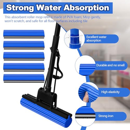 Willinglong 10 Pcs Roller Mop Refill Bulk Absorbent PVA Sponge Mop Head Replacement for Home Bathroom Business Garage Kitchen Cleaning (Blue) - color: Blue