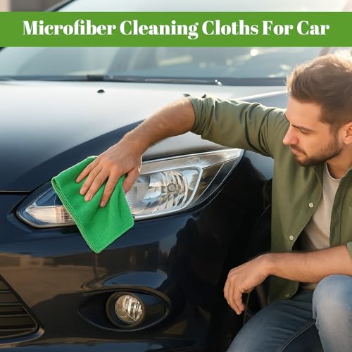 Nuenen 60 Pcs Microfiber Cleaning Cloths for Cars 16 x 16 Inch Ultra Absorbent Car Towels Drying Reusable Cleaning Supplies House Kitchen Window Microfiber Towel (Green) - color: Green
